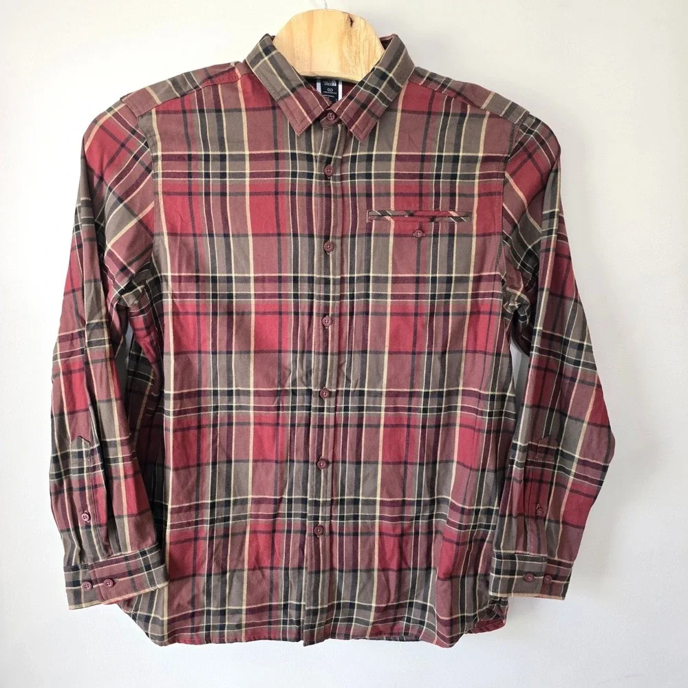 The North Face‎ Mens Plaid Flannel Button Up Shirt XL Long Sleeve Red Brown